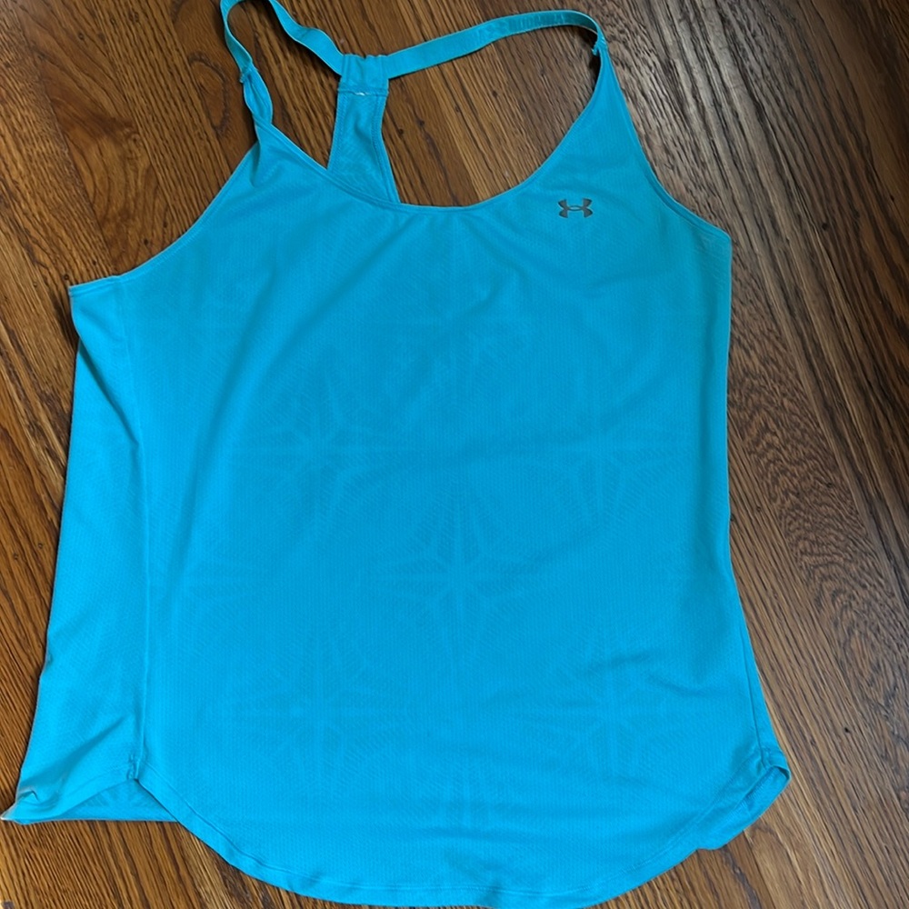 Under armour workout top, aqua with light grey pattern size large